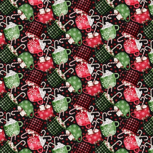 Michaels, Fabric Editions Cups of Cocoa Cotton Fabric – Category: Christmas